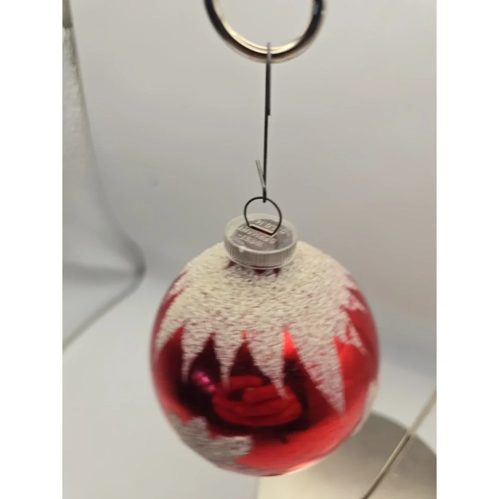 Vintage Glossy Red White Mica Glitter Shiny Brite Star Glass Christmas Ornament!